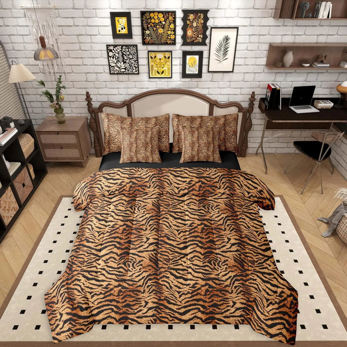 Feelyou Brown Tiger Animal Print 7-Piece Bedding Set - Simulated Fur, Multi-Size Bed Sets for Adults, Home & Room Decor Textile Collection,sohochic