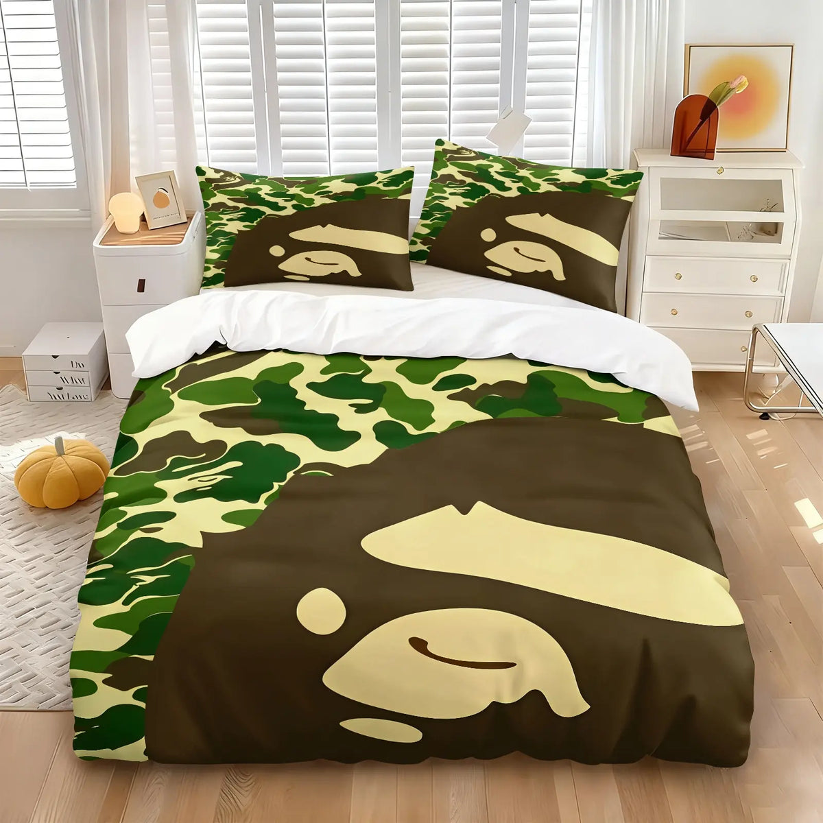 Black Grey Abstract Camo Silhouette Print Duvet Cover Set, Includes 1 or 2 Pillowcases, Dark Tone Street Style Camouflage Pattern Bedding Set All Size, Durable Soft Breathable Fabric Duvet, Bedroom Gift For Street Fashion Lovers