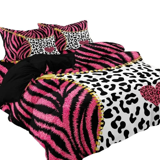 Multi Styles Leopard Print Duvet Cover Set 3 Pieces Without Comforter, Zebra Stripe Bow Letter Patchwork Animal Spot Pattern Soft Polyester Comfy Bedding Set With Pillowcases