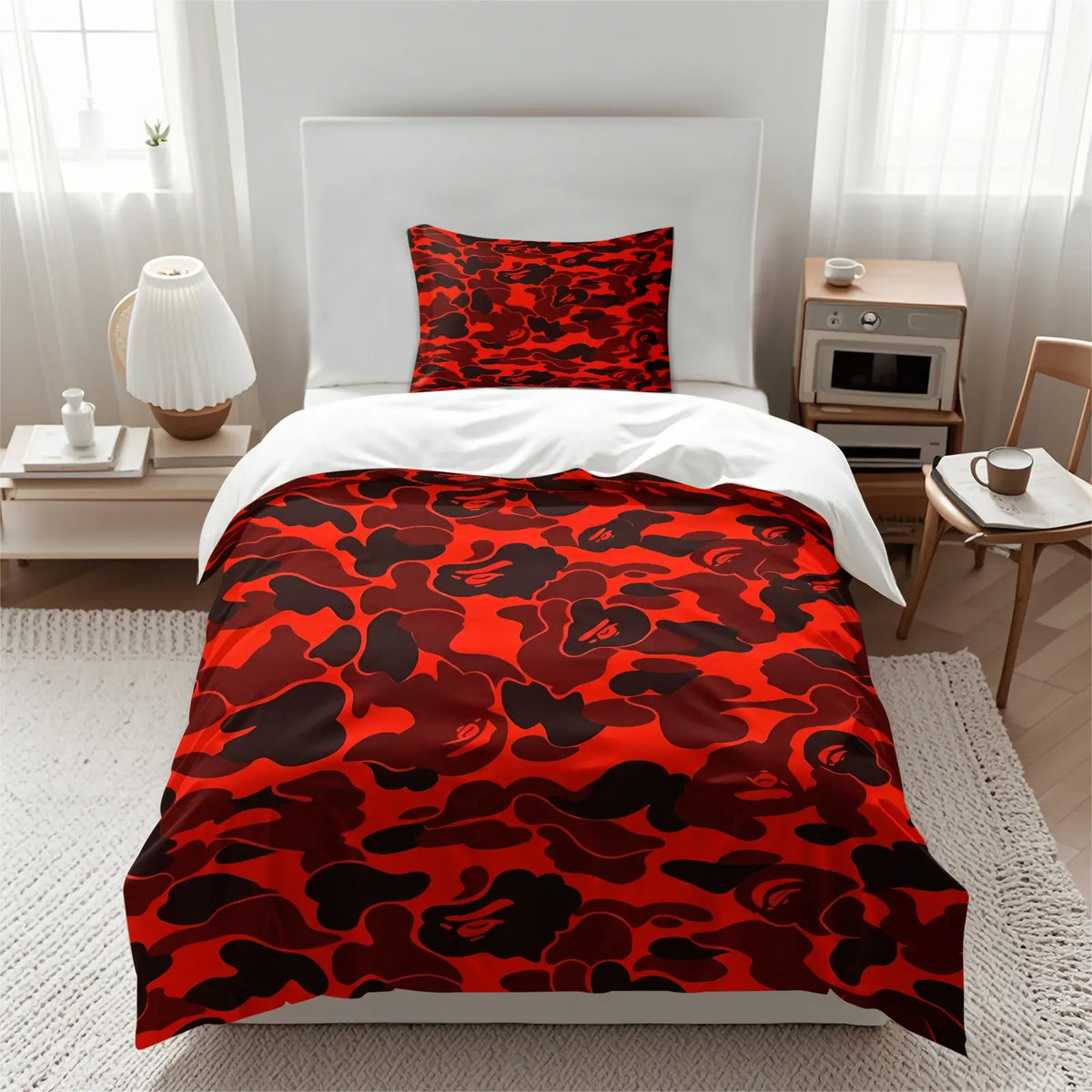 Y2K American Retro Pink Camo Cartoon Graphic Duvet Cover Set, Include 1 Comforter Cover and 1/2 Pillowcases, Stylish Star Element Quilt Cover, Creative Bedroom Dorm Trendy Bedding Print Bedding Set