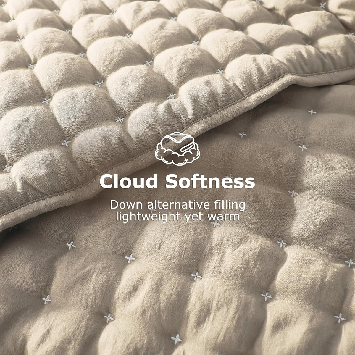 WDCOZY Cloud Soft Quilt Set, King Size, Beige, 3 Pieces 104x90 inches