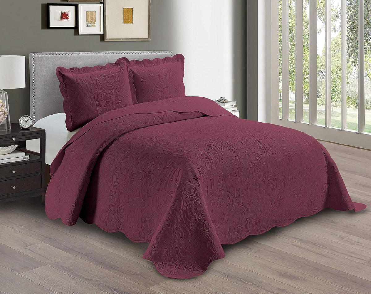 Linen Plus Embossed Coverlet Bedspread Set Oversized Solid Coral Full/Queen Bed Cover Bedding New # Dana