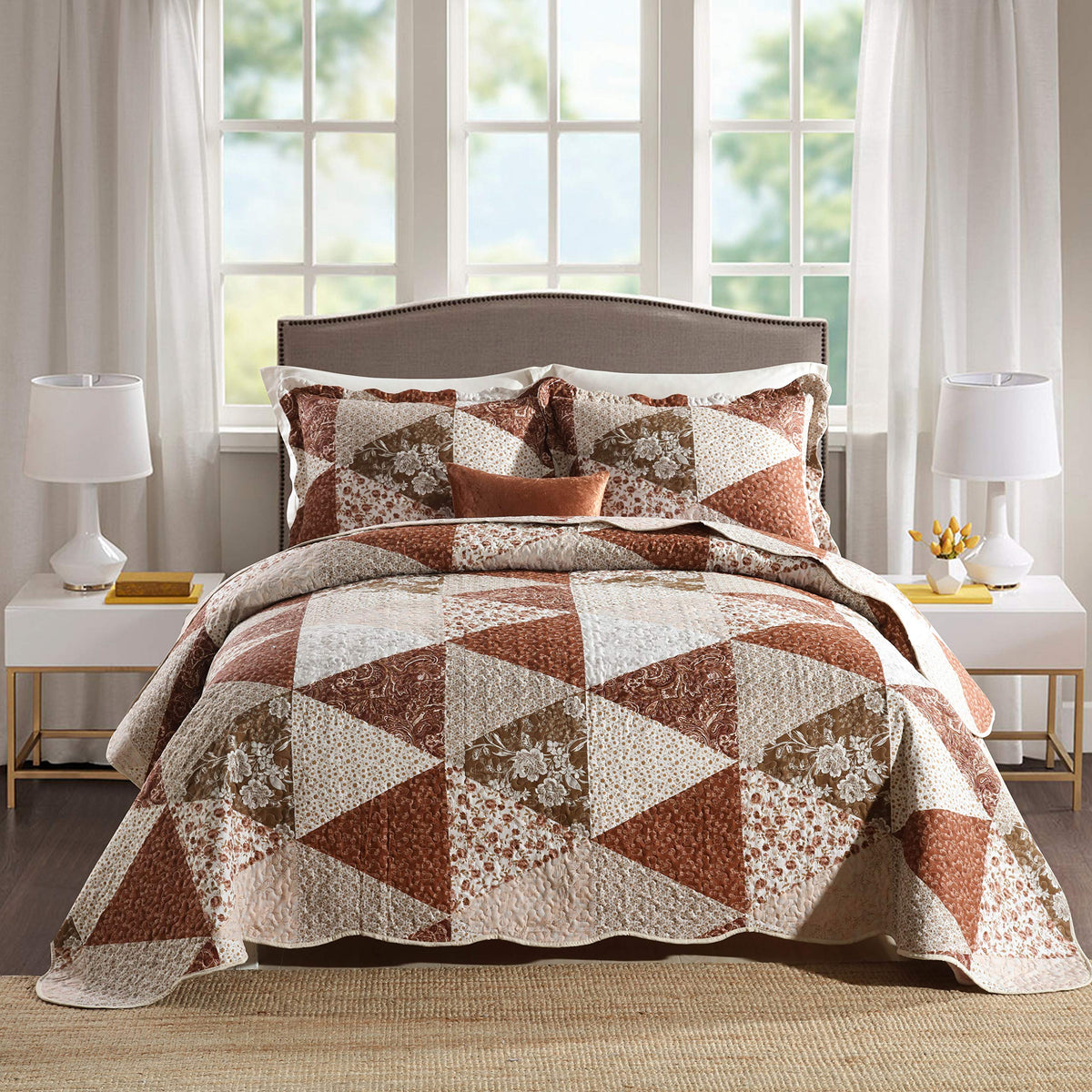Travan 3-Piece Quilt Set Quilted Bedspread Lightweight Coverlet Set Garden Style Floral Printed Oversized Quilted Bedding Set with Shams for All Season, Exquisite, Queen Size