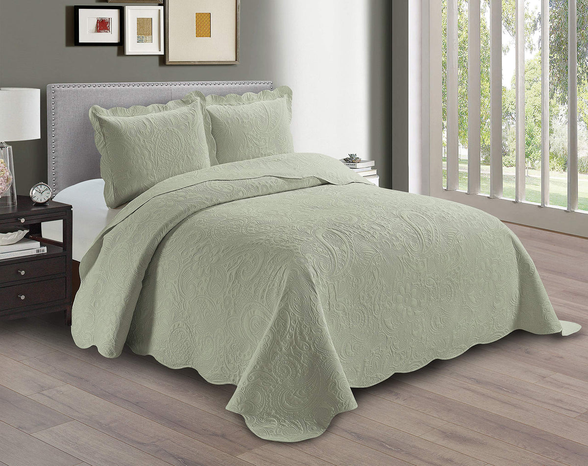 Linen Plus Embossed Coverlet Bedspread Set Oversized Solid Coral Full/Queen Bed Cover Bedding New # Dana
