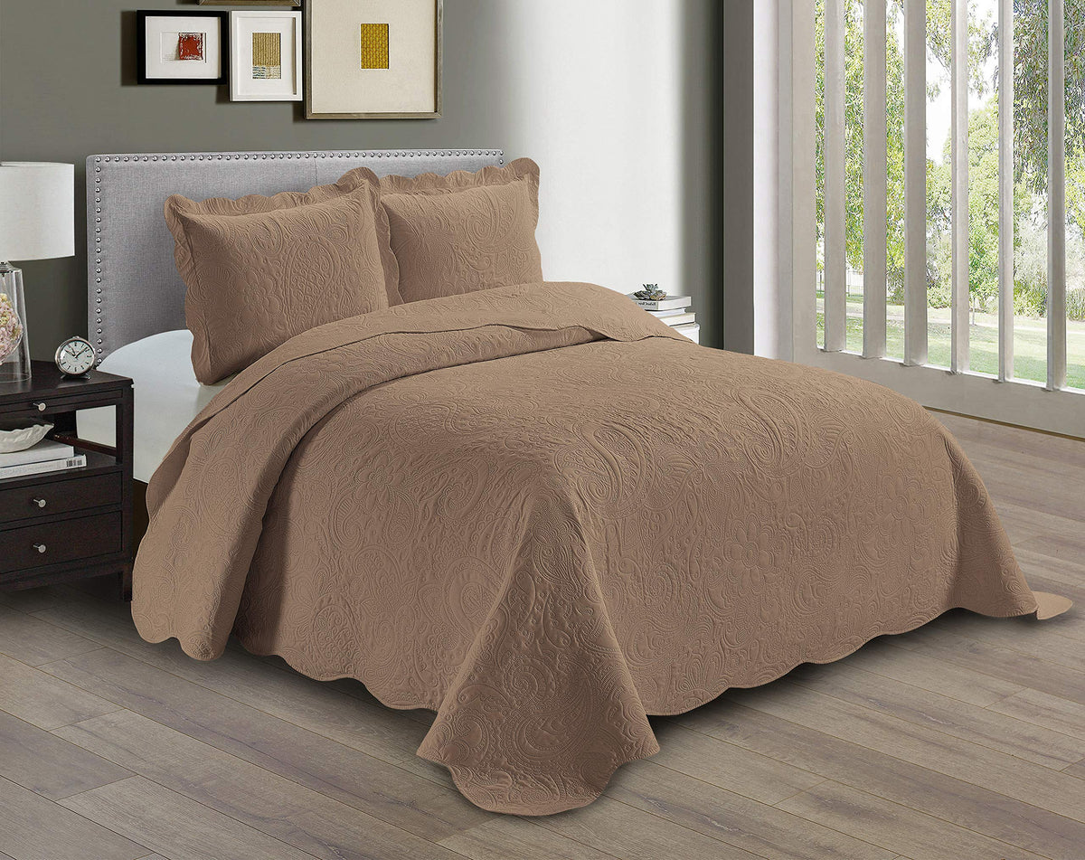 Linen Plus Embossed Coverlet Bedspread Set Oversized Solid Coral Full/Queen Bed Cover Bedding New # Dana