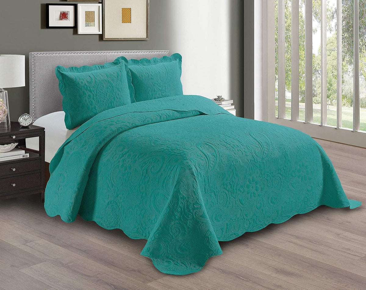 Linen Plus Embossed Coverlet Bedspread Set Oversized Solid Coral Full/Queen Bed Cover Bedding New # Dana