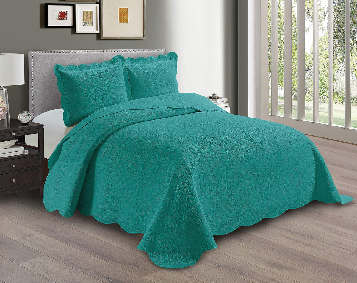 Linen Plus Embossed Coverlet Bedspread Set Oversized Solid Coral Full/Queen Bed Cover Bedding New # Dana