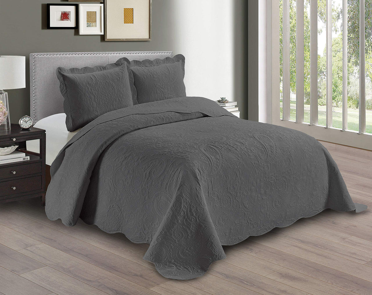 Linen Plus Embossed Coverlet Bedspread Set Oversized Solid Coral Full/Queen Bed Cover Bedding New # Dana