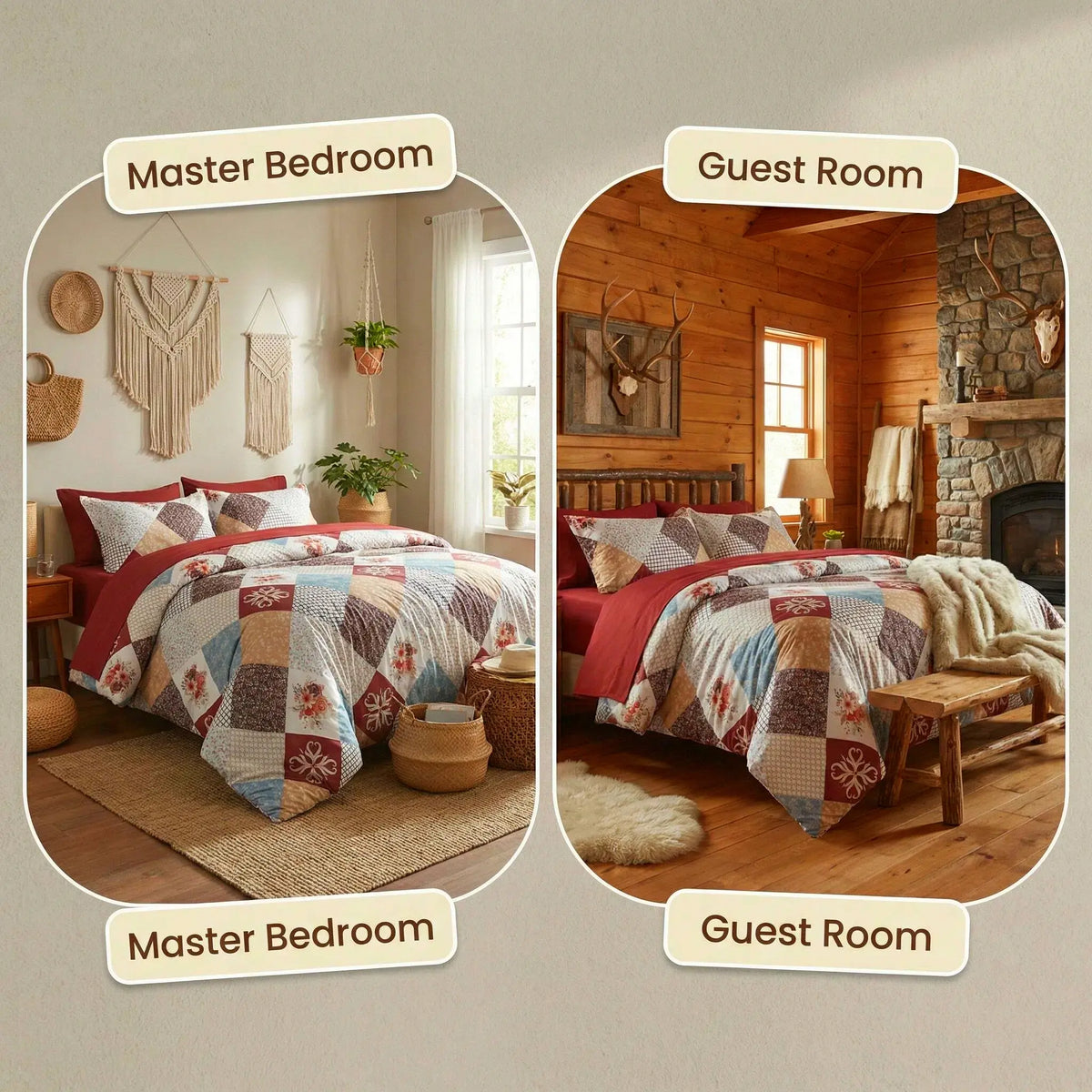 Cosybay 7-Piece Wrinkle-Resistant Bedding Bundle, Reversible Queen/King/Full Comforter Set, All-Season Luxury Tufted Boho Print Bedding with Comforter, Flat Sheet, Fitted Sheet, Pillowcases & Pillow Shams (Dorm, Back-to-School),sohochic
