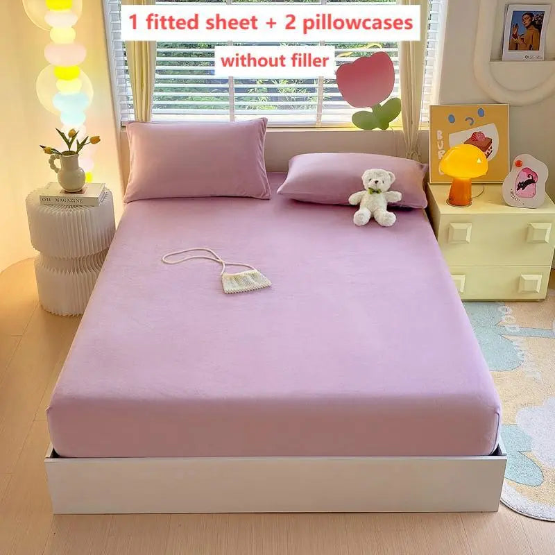 Solid Color Bedding Set, 3 Counts/set Including 1 Count Bedspread & 2 Counts Pillowcase, Soft Comfortable Bedding Set for Bedroom, Hotel, Bed Sheets Set, Bedset, Breathable Soft Bedding