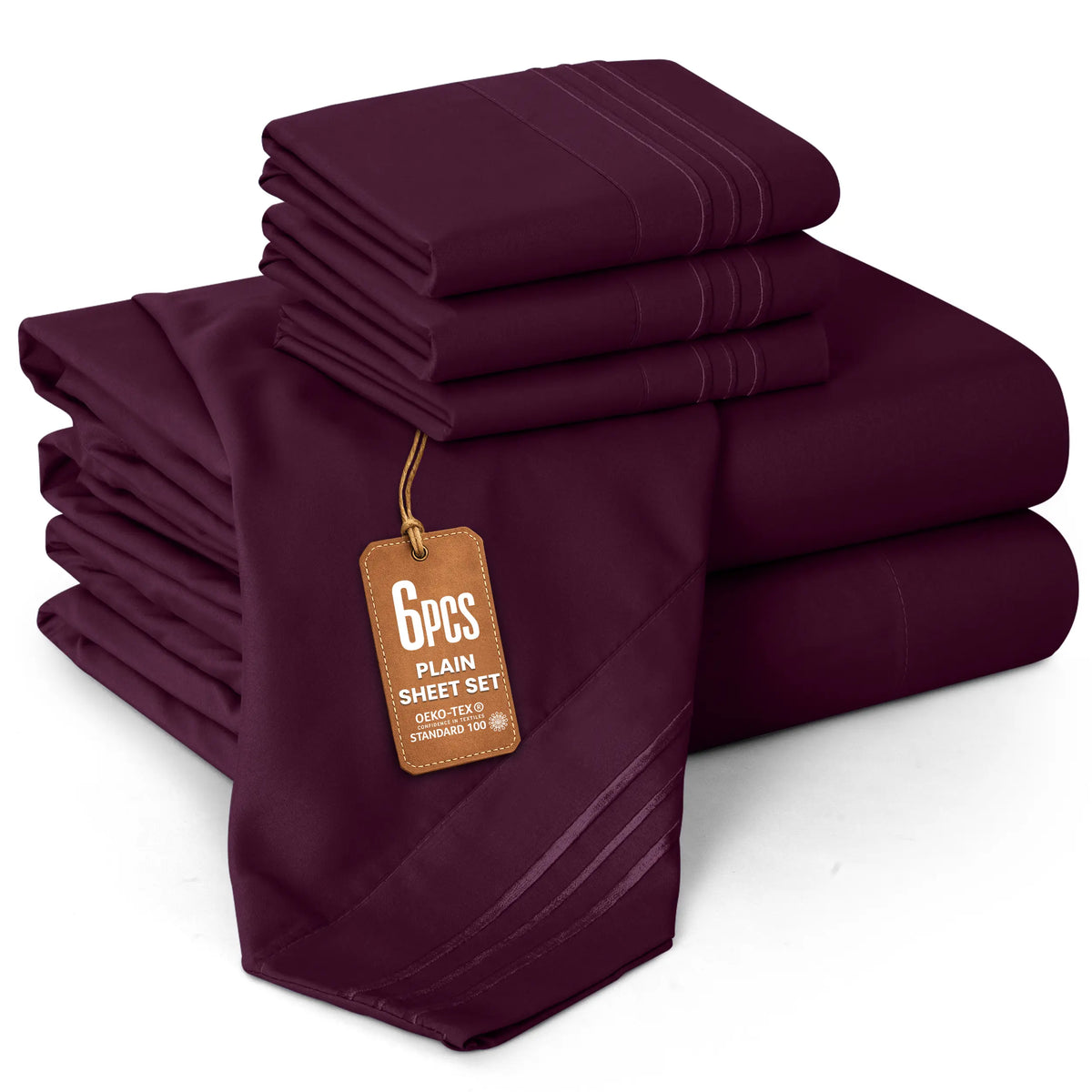 LUX DECOR Collection Queen 6-Pc Paisley & Solid Embroidered Bedding Set - Hypoallergenic Printed Sheets, Pillowcases, 16" Deep Pocket, Wrinkle Resistant, Hotel Luxury, Cozy, Breathable, Cooling, Decorative Bedsheet Sets, Summer Gifts (Twin XL Compatible)