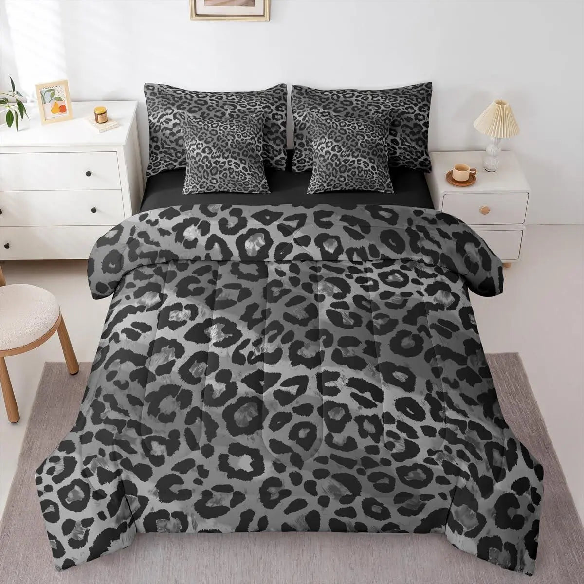 Feelyou Multi-Size 7-Piece Leopard Print Cheetah Print Bed Set, Animal Theme Soft Lightweight Microfiber Bedding Set with Sheets, Wild Safari Pattern Comforter for Bedroom Decor,sohochic