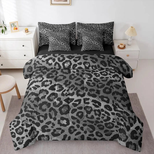 Feelyou Multi-Size 7-Piece Leopard Print Cheetah Print Bed Set, Animal Theme Soft Lightweight Microfiber Bedding Set with Sheets, Wild Safari Pattern Comforter for Bedroom Decor,sohochic