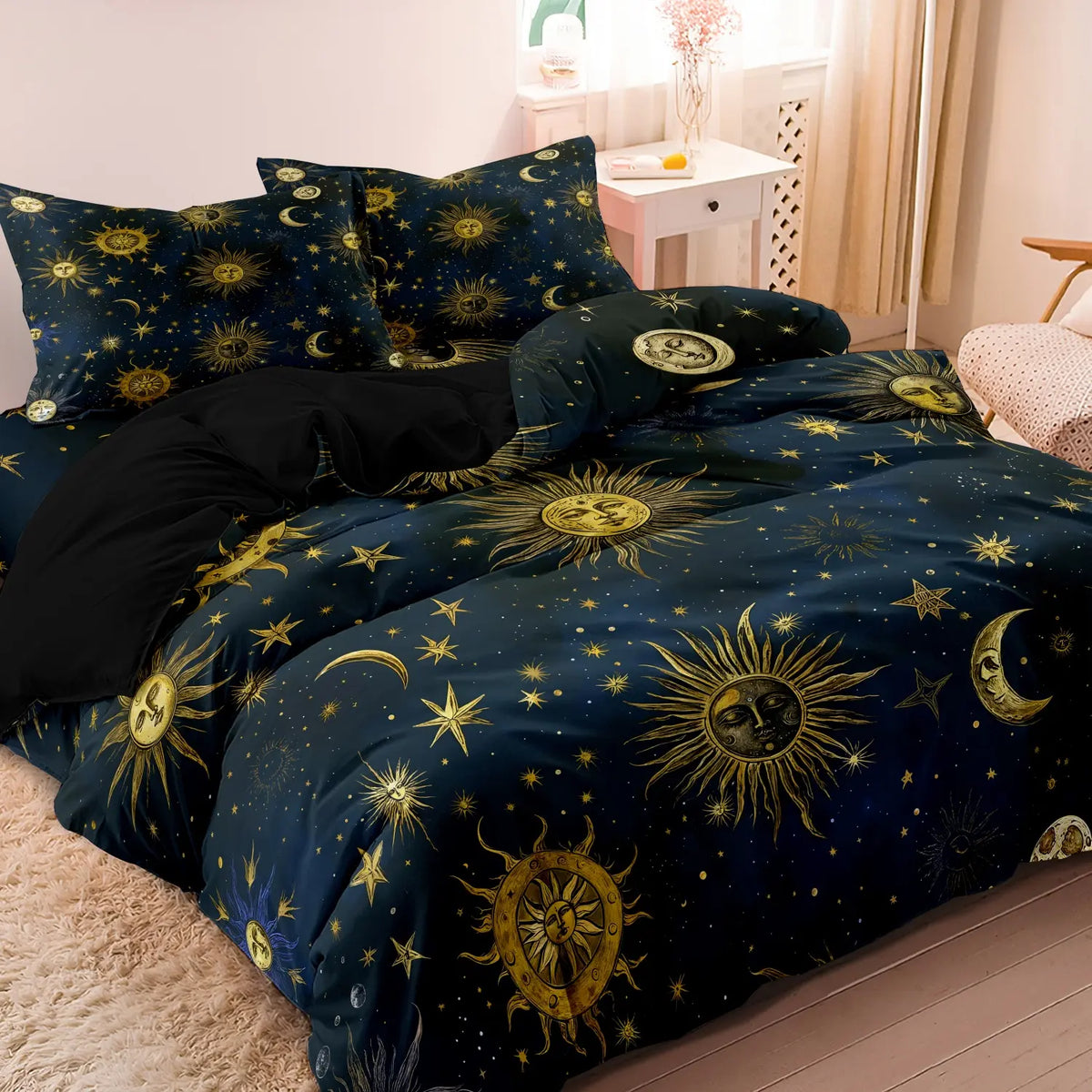 Ramadan Decoration Sun & Moon Pattern Decorative Duvet Cover Set, 3 Counts/set Including 1 Duvet Cover & 2 Pillowcases without Filler, Soft Comfortable Theme Bedding Set for Home Bedroom Comfy Bedding Sets #GLOBAL PICKS