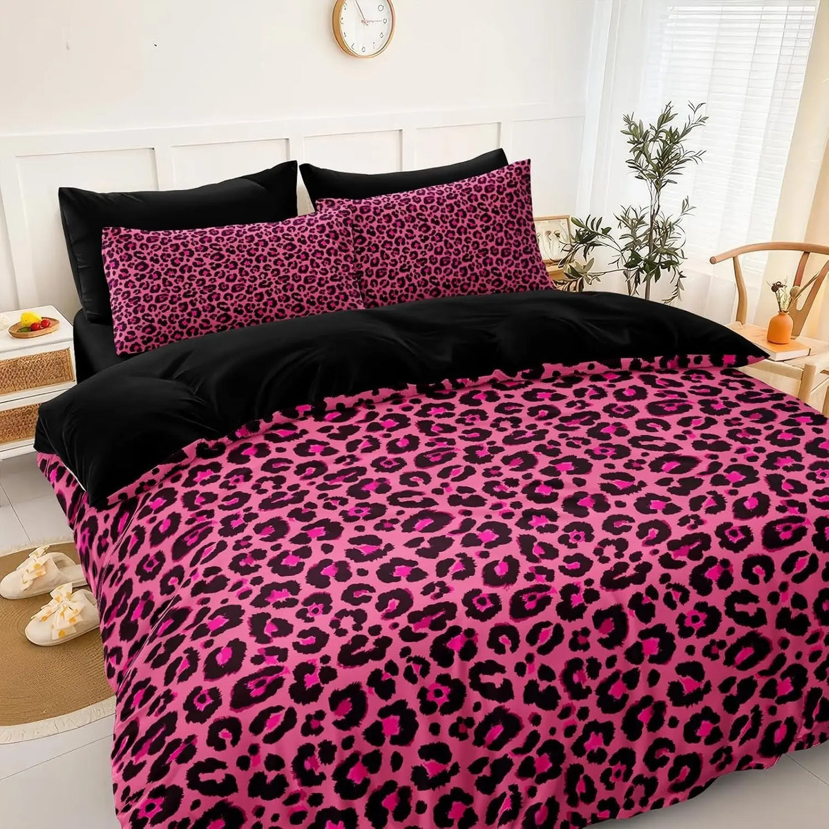 Leopard Print Queen Size Bedding Set, 3 Piece Suite, Bright Leopard Animal Print, Wild Leopard Pattern, Includes Blanket and Pillowcases, Bed Sets