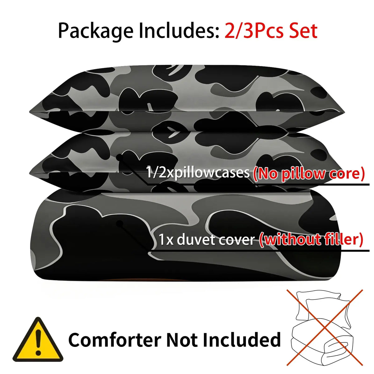 Streetwear Grey Camo Ape Head Duvet Cover Set (1 Duvet Cover + 1-2 Pillowcases), Soft Breathable Bed Linen, Cartoon Monkey Red Star Camouflage HD Digital Printed Vivid Pattern, Trendy Cool Aesthetic Bedroom Decor for All Season Use Camouflage Bedding Set