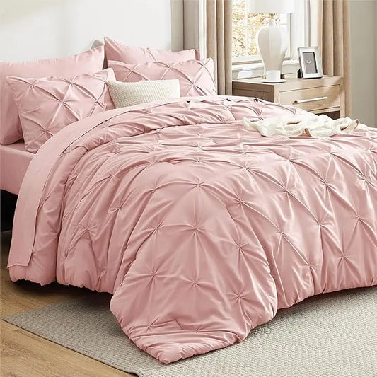 【FallPickDeals 】Bedsure Soft  Washable Pintuck Comforter Set -4/7-Piece Set, Multi-Color, Cloud-like, Ultra-Soft, Elegant Design,  Luxury Bedroom Decor Accessories, Breathable, All-Season Bedding, Hotel Quality, Hotel Style Bedding, Breathable Quilt Set,,