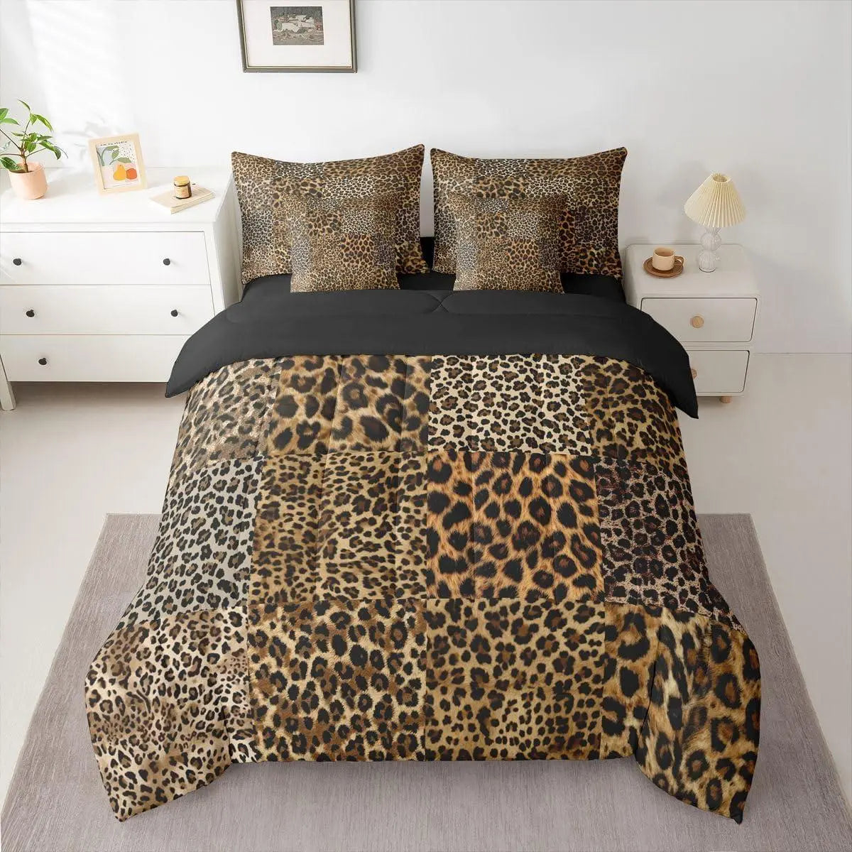 Feelyou Multi-Size Brown Leopard Print 7-Piece Bed Comforter Set with Sheets - African Cheetah Wild Safari Skin Pattern Farmhouse Patchwork Bedding Collections for Women,sohochic