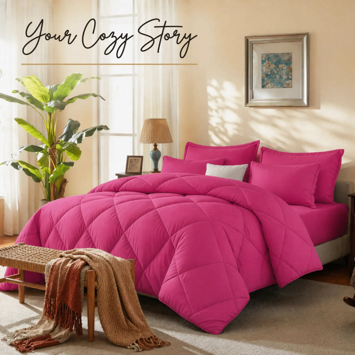 Cosybay 7-Piece Wrinkle-Resistant Bedding Bundle, Reversible Queen/King/Full Comforter Set, All-Season Luxury Tufted Boho Print Bedding with Comforter, Flat Sheet, Fitted Sheet, Pillowcases & Pillow Shams (Dorm, Back-to-School),sohochic