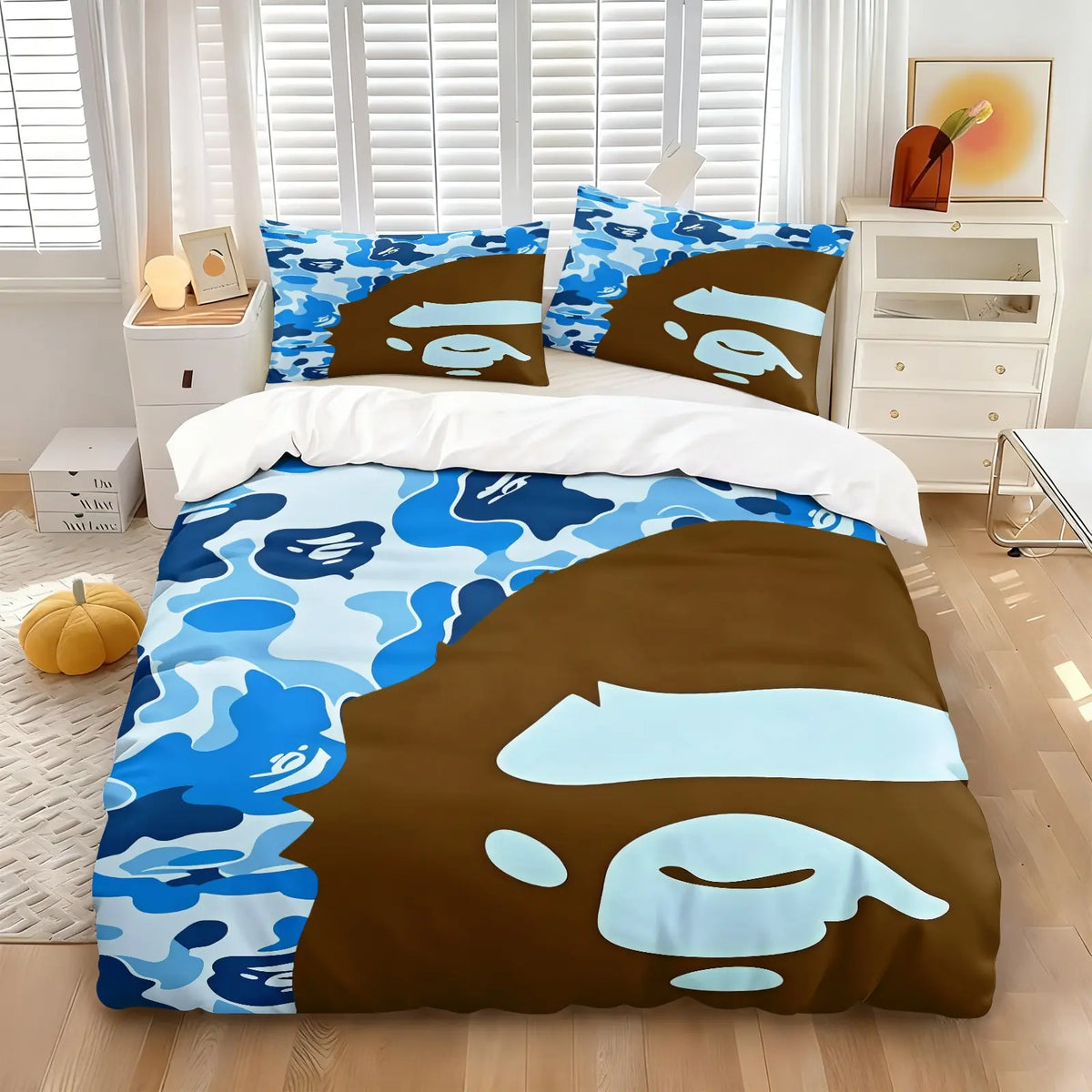 Black Grey Abstract Camo Silhouette Print Duvet Cover Set, Includes 1 or 2 Pillowcases, Dark Tone Street Style Camouflage Pattern Bedding Set All Size, Durable Soft Breathable Fabric Duvet, Bedroom Gift For Street Fashion Lovers