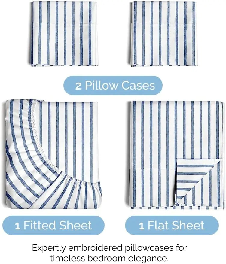 CGK | Printed 4-Piece Stripe Sheet Set – Soft Microfiber Bedding, Deep Pocket, Wrinkle-Free, Cooling, Chic Design Bedsheet Sets