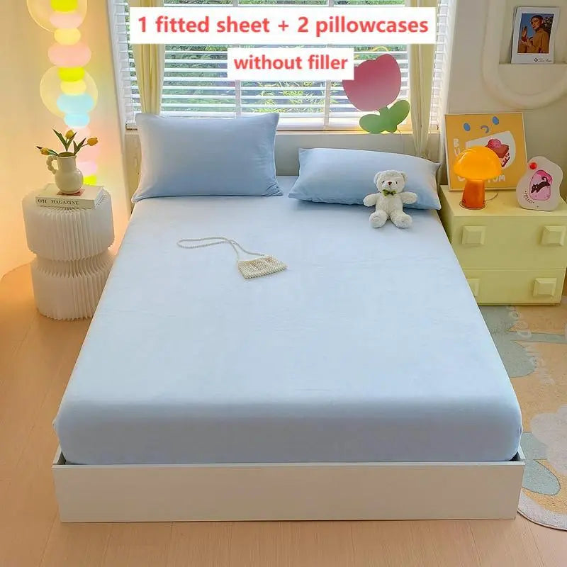 Solid Color Bedding Set, 3 Counts/set Including 1 Count Bedspread & 2 Counts Pillowcase, Soft Comfortable Bedding Set for Bedroom, Hotel, Bed Sheets Set, Bedset, Breathable Soft Bedding