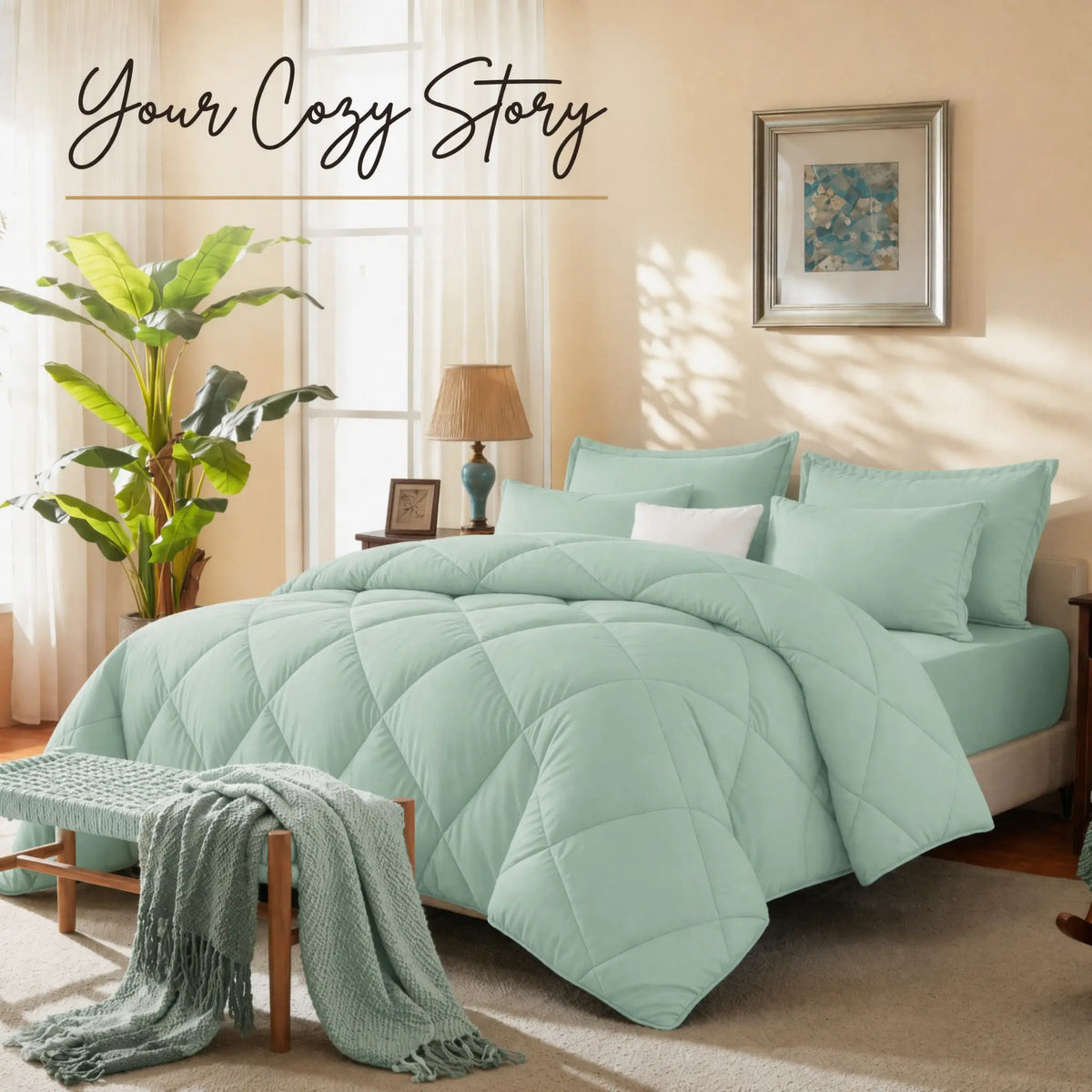Cosybay 7-Piece Wrinkle-Resistant Bedding Bundle, Reversible Queen/King/Full Comforter Set, All-Season Luxury Tufted Boho Print Bedding with Comforter, Flat Sheet, Fitted Sheet, Pillowcases & Pillow Shams (Dorm, Back-to-School),sohochic