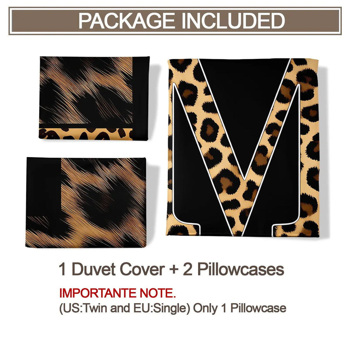 Leopard Zebra Print Letter M Decorative Duvet Cover Set (1 Duvet Cover + 1-2 Pillowcases), Soft Skin Friendly Breathable All Season Bed Linen, Animal Patchwork Letter M HD Vivid Printed Bedding Set, Edgy Modern Bedroom & Dorm Home Decor, Soft Bedding Sets