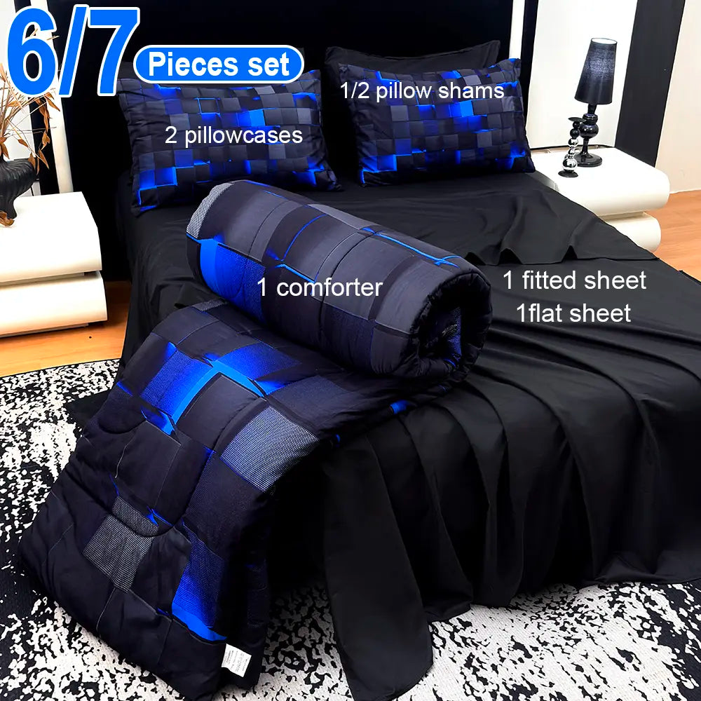 [Weekly Deals] 4-Season Technology Quilt Set - 3/6/7-Piece Bedsheet Sets, Digital Printing comforter, All-Year Use, Avant-Garde Bedroom Decorative Bedding, Cyber Atmosphere Refresh, Summer Compatible, Decorative Bedding Set sohochic