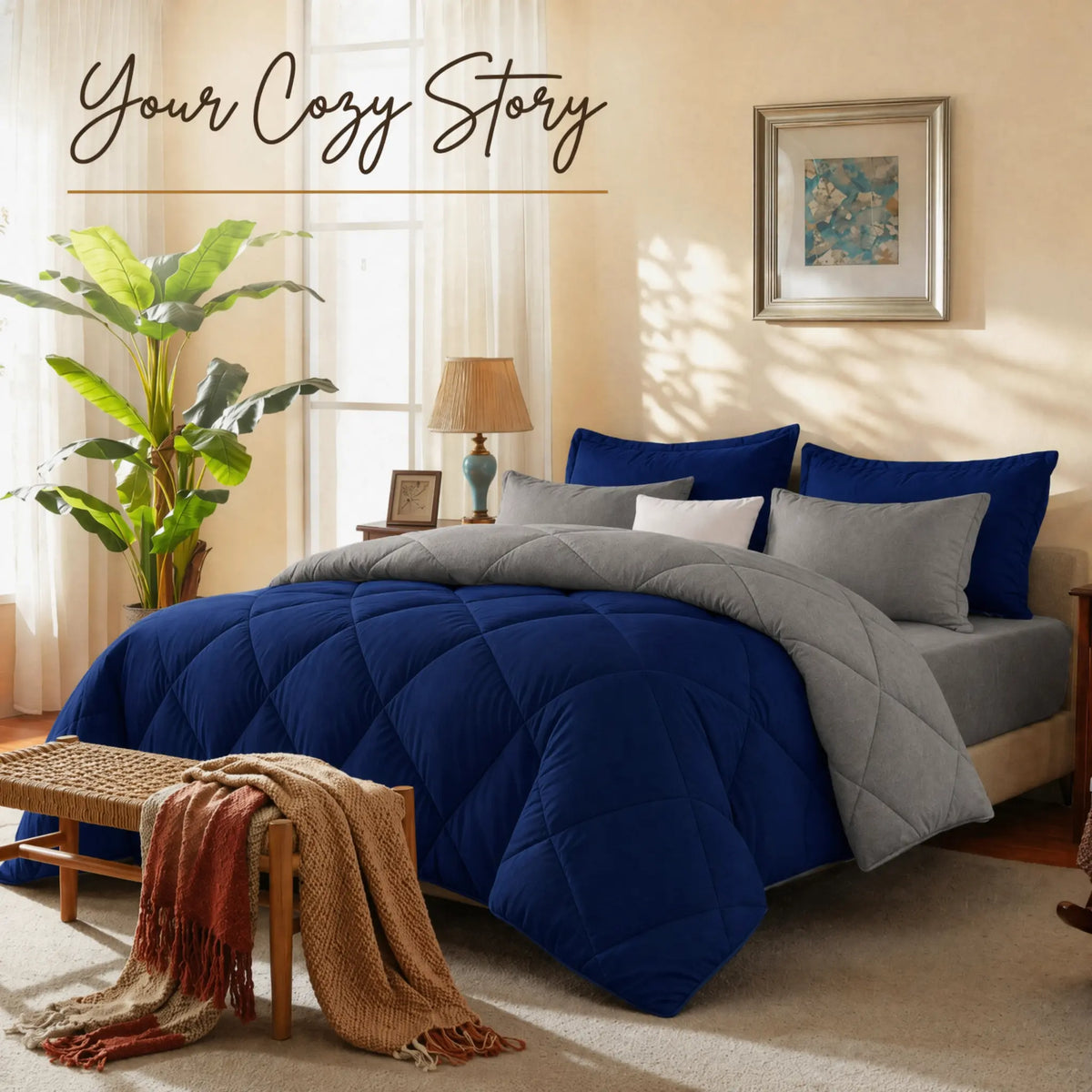 Cosybay 7-Piece Wrinkle-Resistant Bedding Bundle, Reversible Queen/King/Full Comforter Set, All-Season Luxury Tufted Boho Print Bedding with Comforter, Flat Sheet, Fitted Sheet, Pillowcases & Pillow Shams (Dorm, Back-to-School),sohochic
